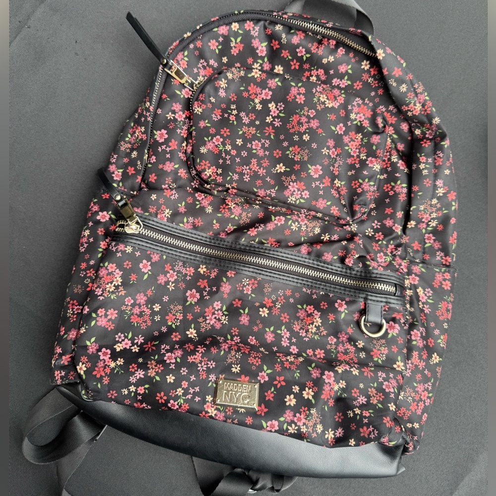 Steve Madden Black and Red Floral Backpack